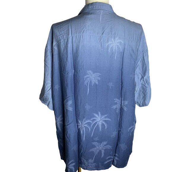 Pierre Cardin Button Up Hawaiian Shirt XXL Blue Camp Short Sleeve Palm Trees - Picture 4 of 6